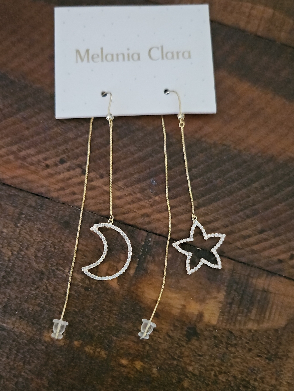 Gold tone thread Moon & Star Drop Earrings